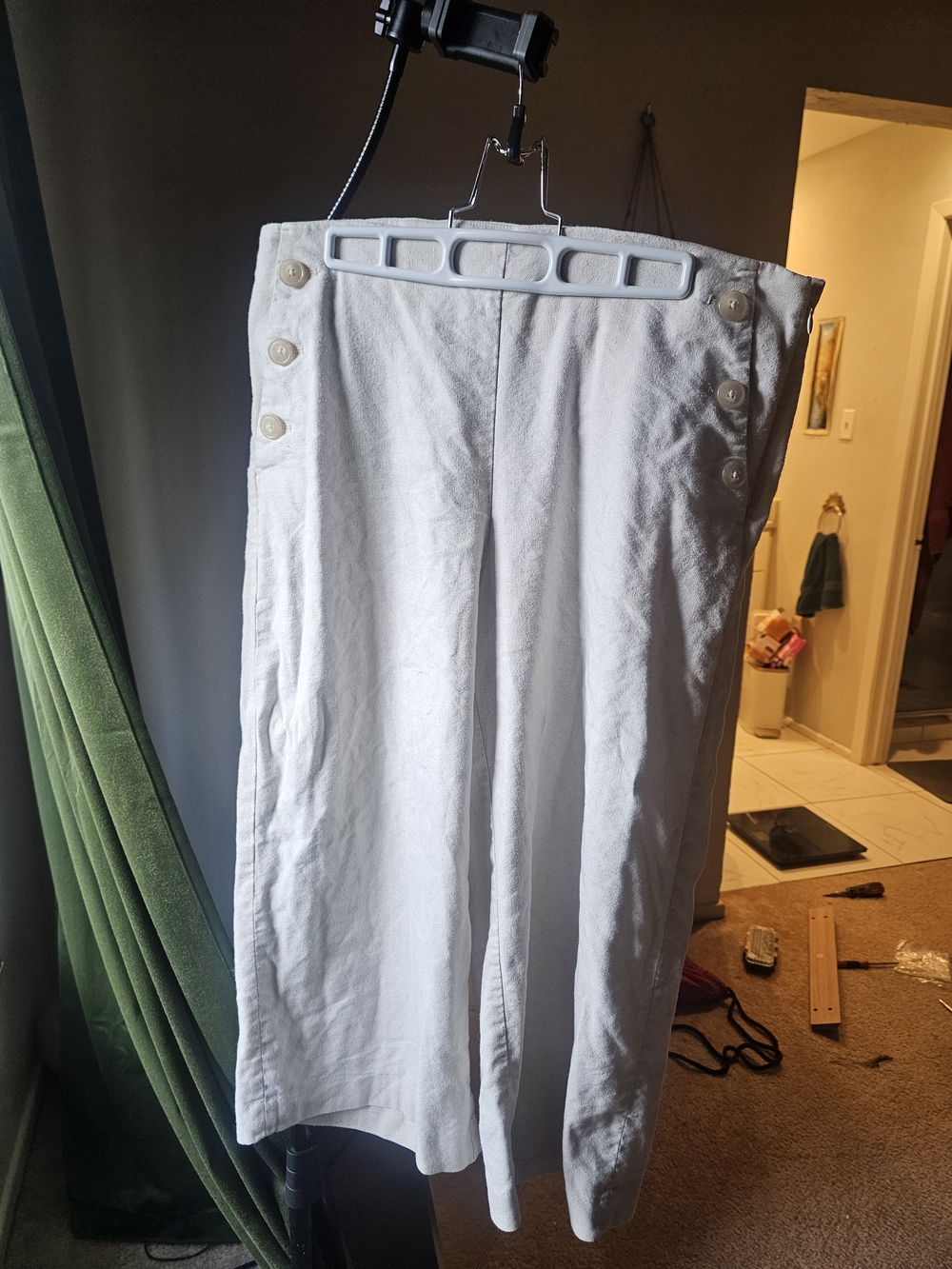LOFT White Button-Side Linen-Blend Chinos